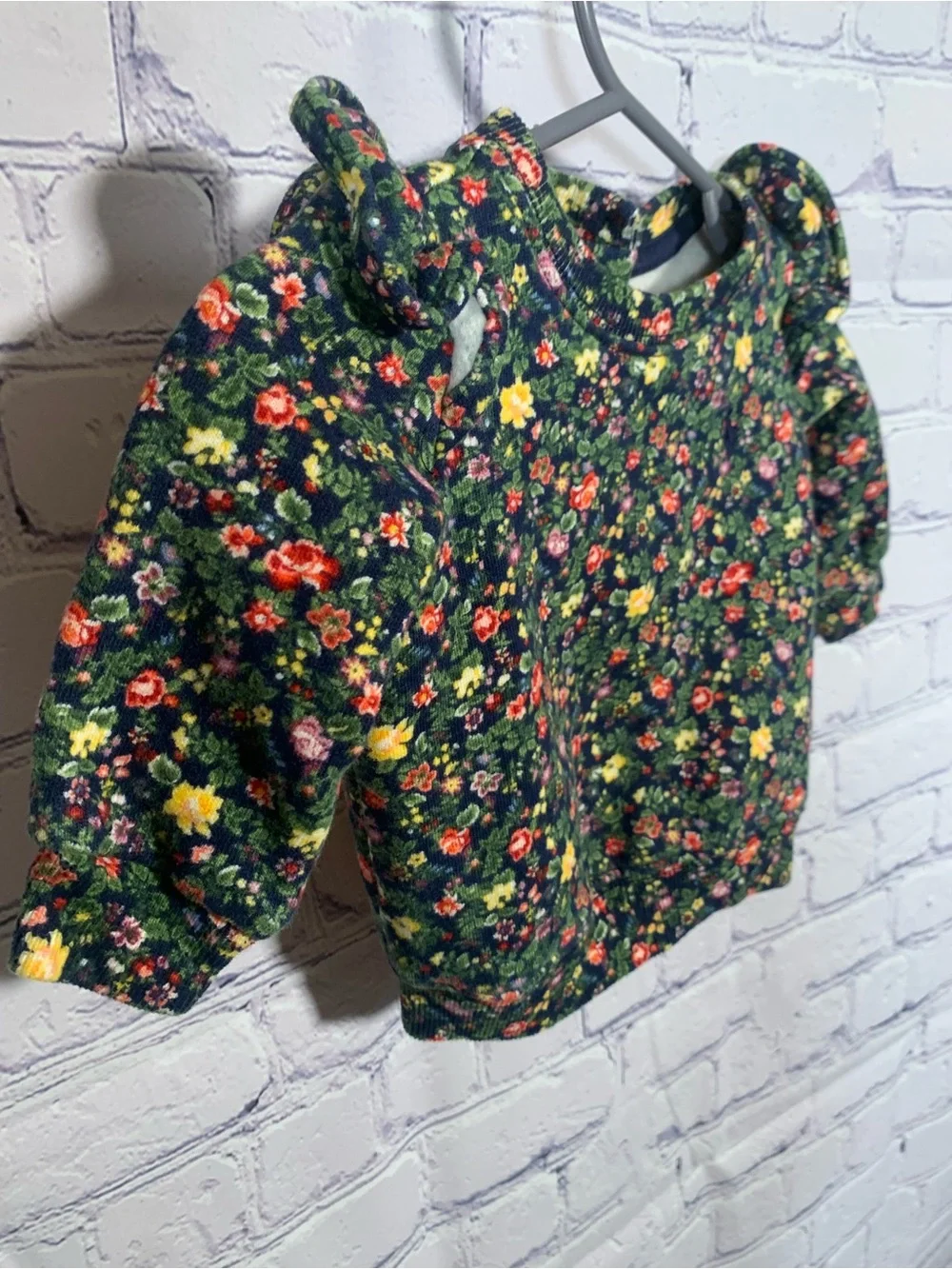 Ralph Lauren Baby Girls Ruffle Floral Sweatshirt Top Green Blue Size 3M Preppy